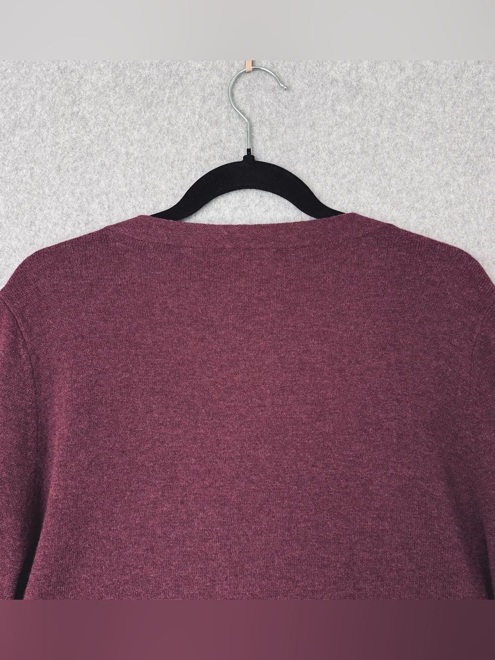 Garnet Hill Cardigan Sweater Large Burgundy Purple Red Wool V-neck Ruffle Front - Picture 8 of 15